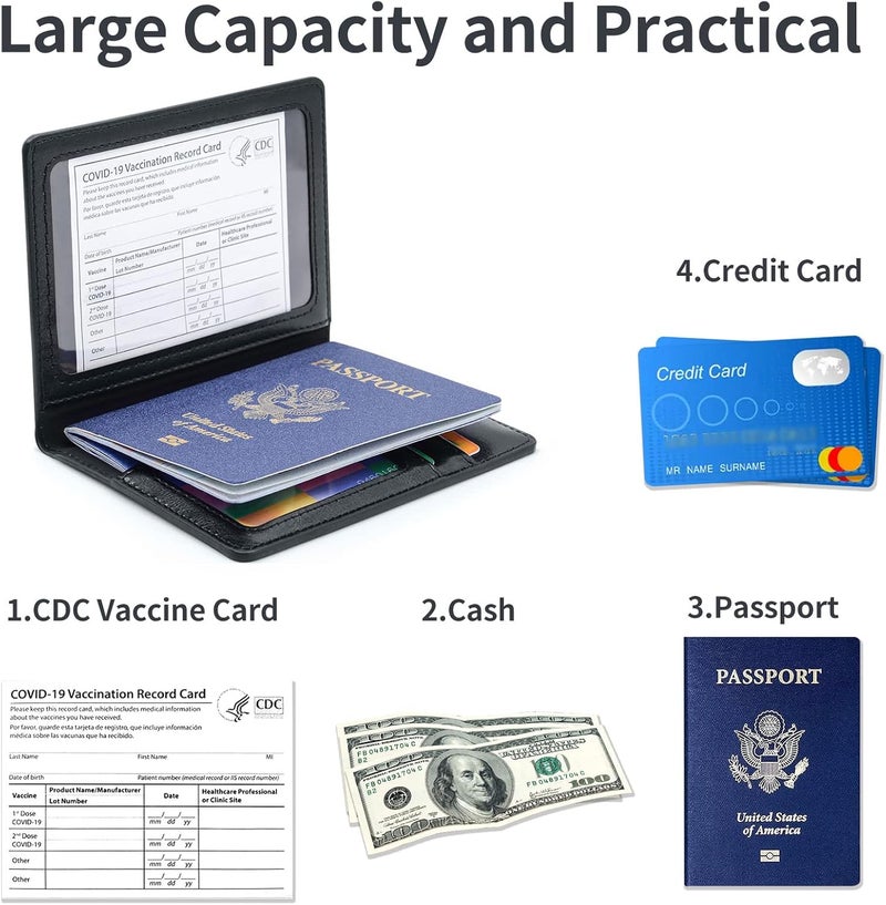 KAOBAN Passport Holder Cover Wallet Case RFID Blocking Leather Card Slot Travel Accessories Documents Organizer Protector for Women Men, Black - Image 3